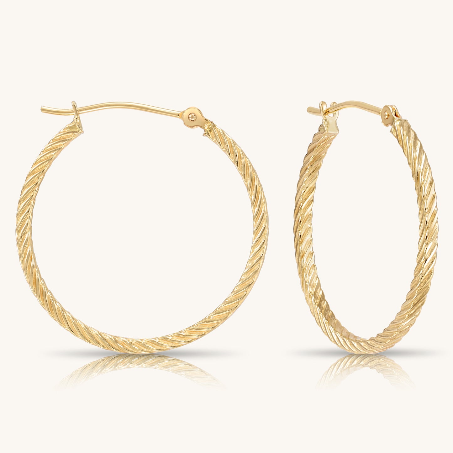 14K Gold Square Twist Hoops with Hand Engraved Diamond-Cut