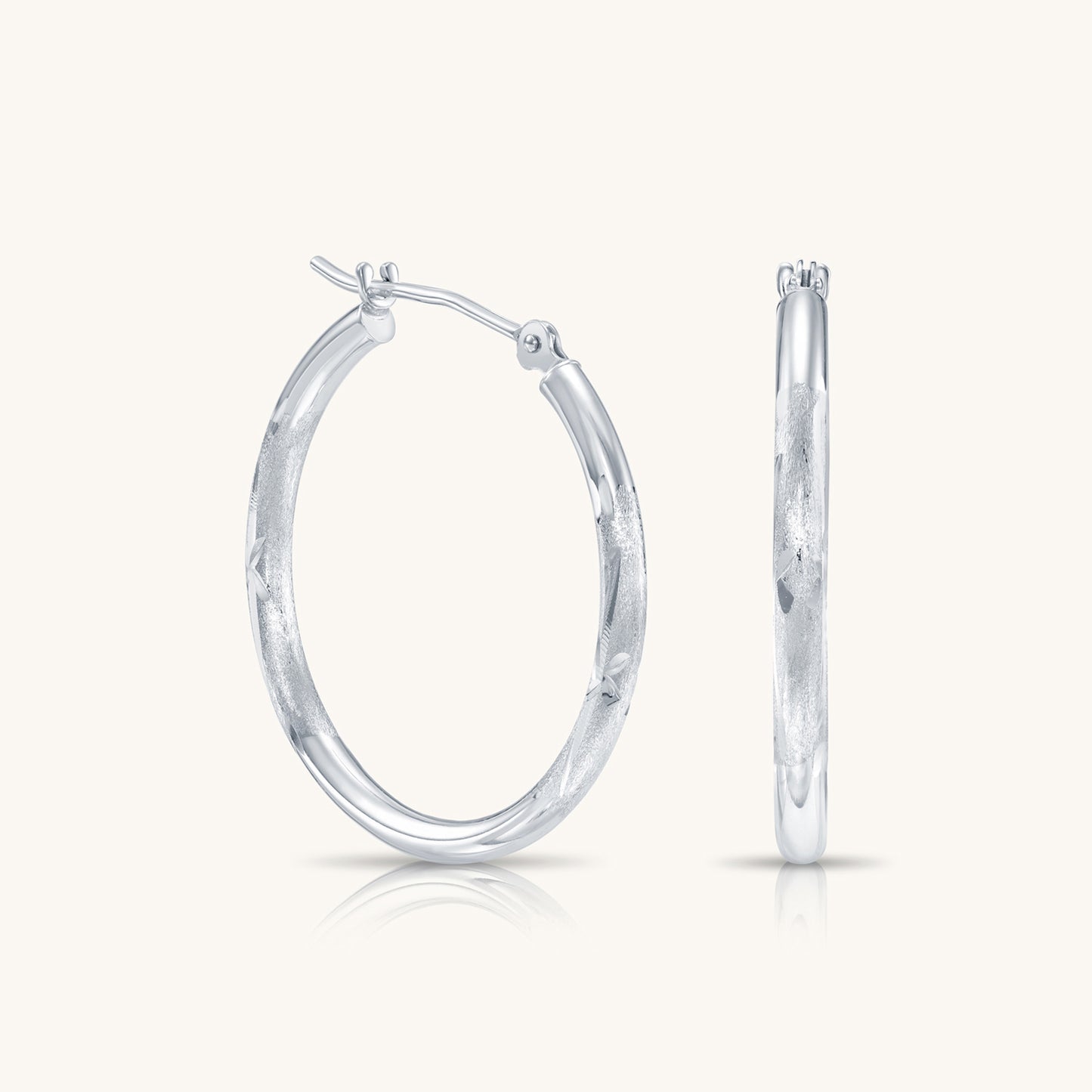 14K Gold Satin Hoop with Hand Engraved Design