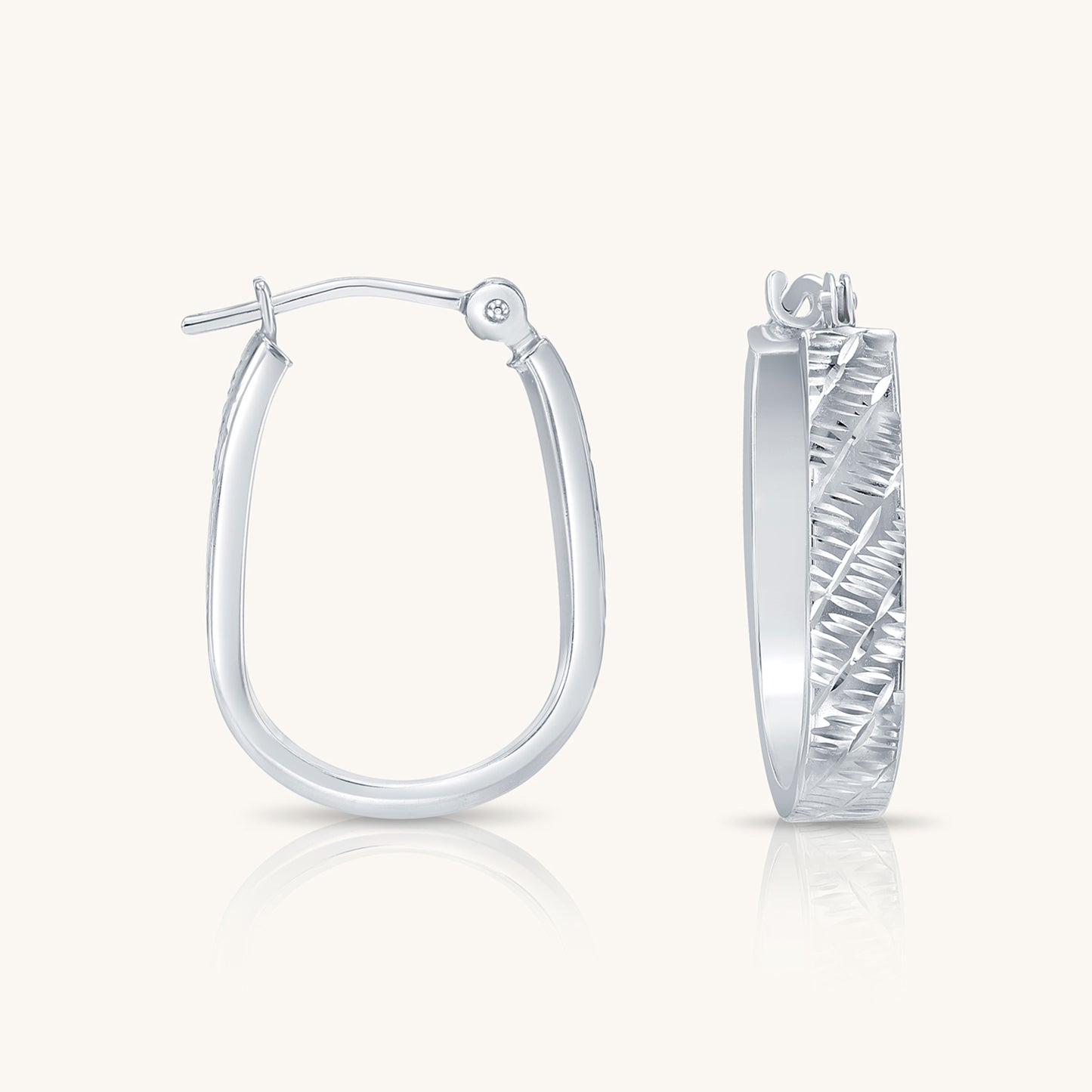14K Gold Square 'U' Hoops with Hand Engraved Design