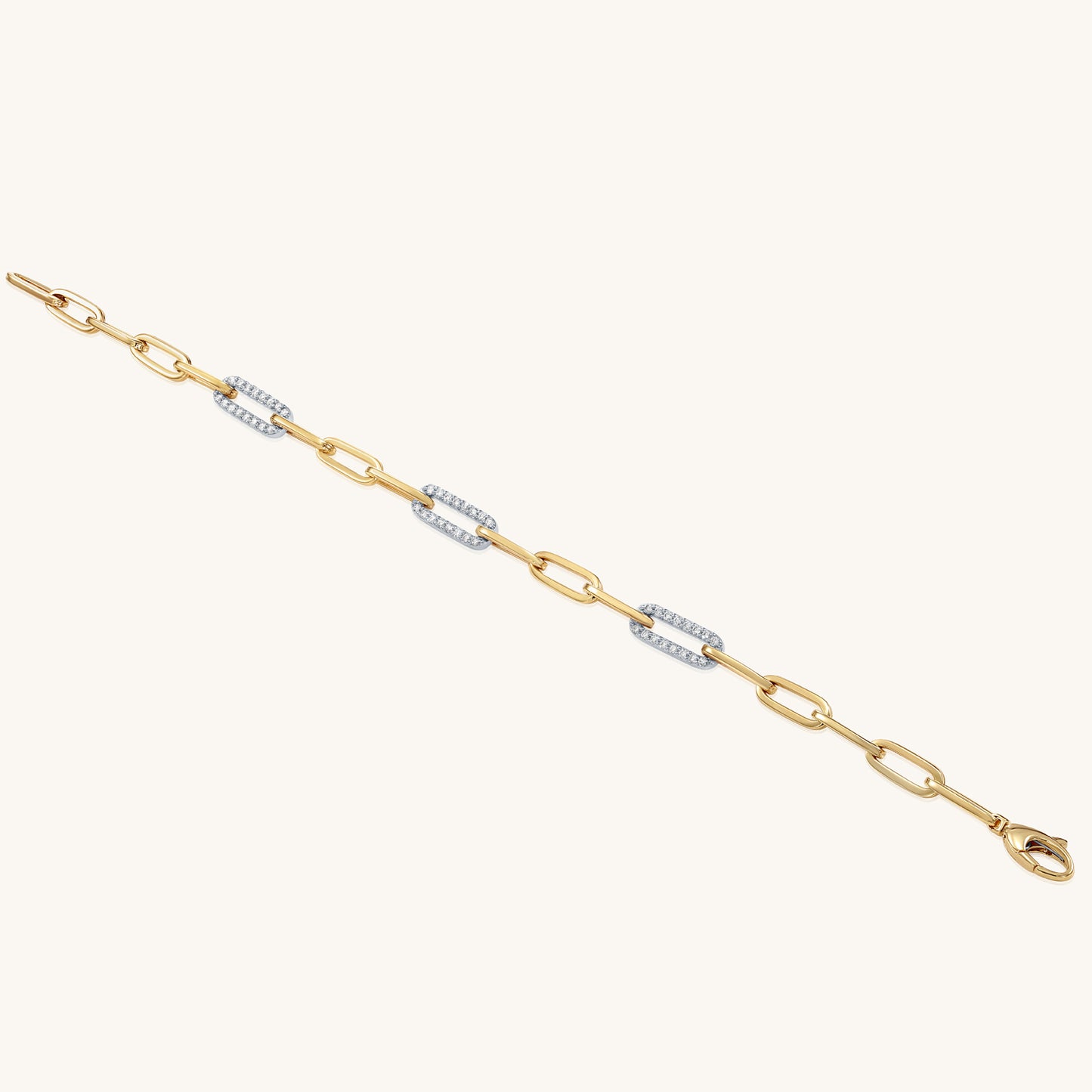 14K Solid Gold and Diamond Paper Clip Bracelet