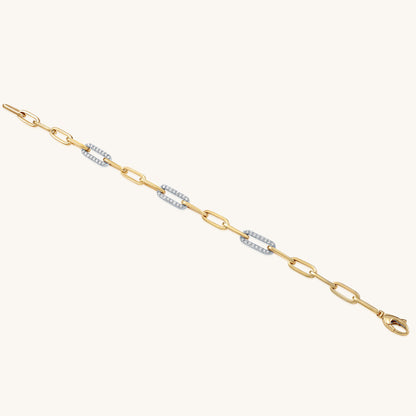 14K Solid Gold and Diamond Paper Clip Bracelet