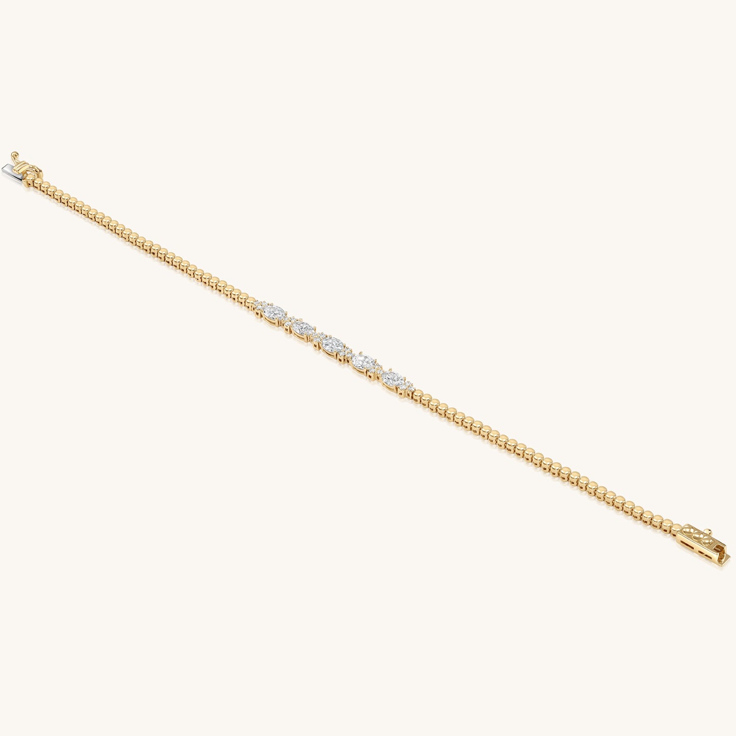 14k Solid Gold Bracelet With Oval-Cut Diamonds