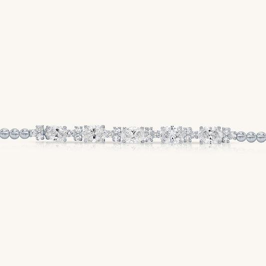 14k Solid White Gold Bracelet With Oval-Cut Diamonds