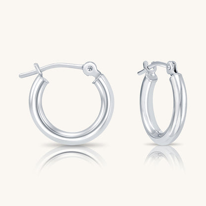 14K White Gold Classic Polished Hoop Earrings - Unisex