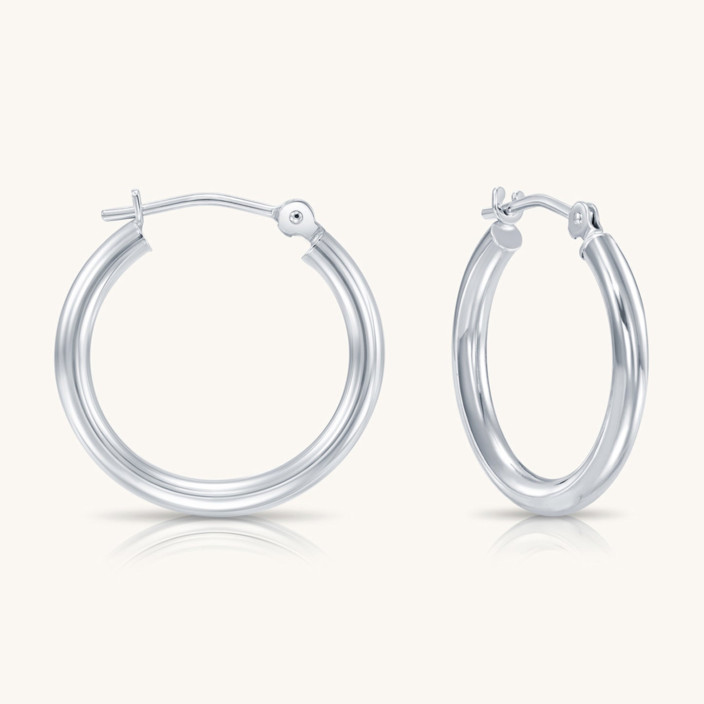 14K White Gold Classic Polished Hoop Earrings - Unisex