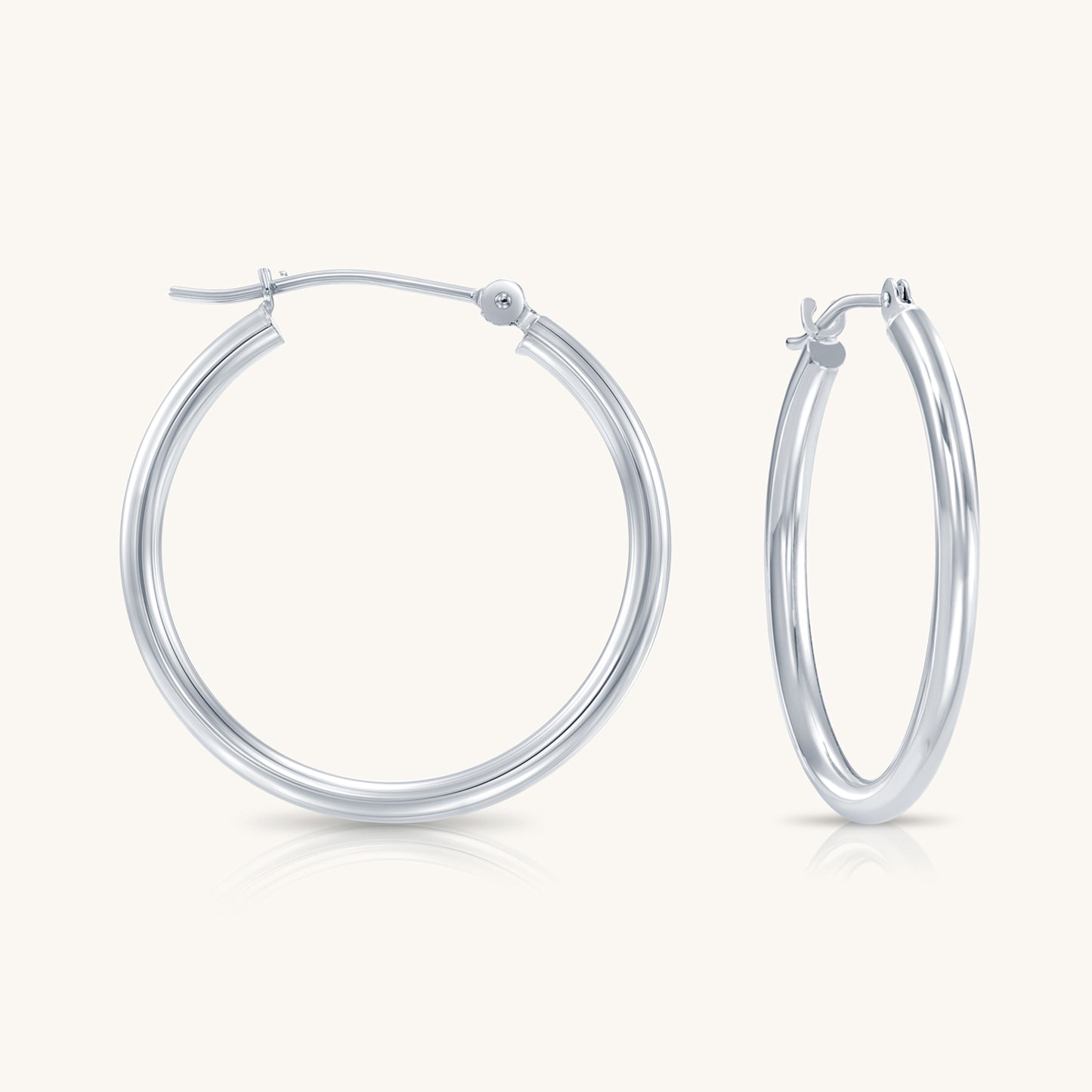 14K White Gold Classic Polished Hoop Earrings - Unisex