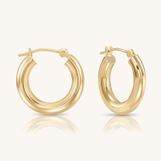 14K Yellow Gold 3mm Tube Chunky Hoops with Classic Design