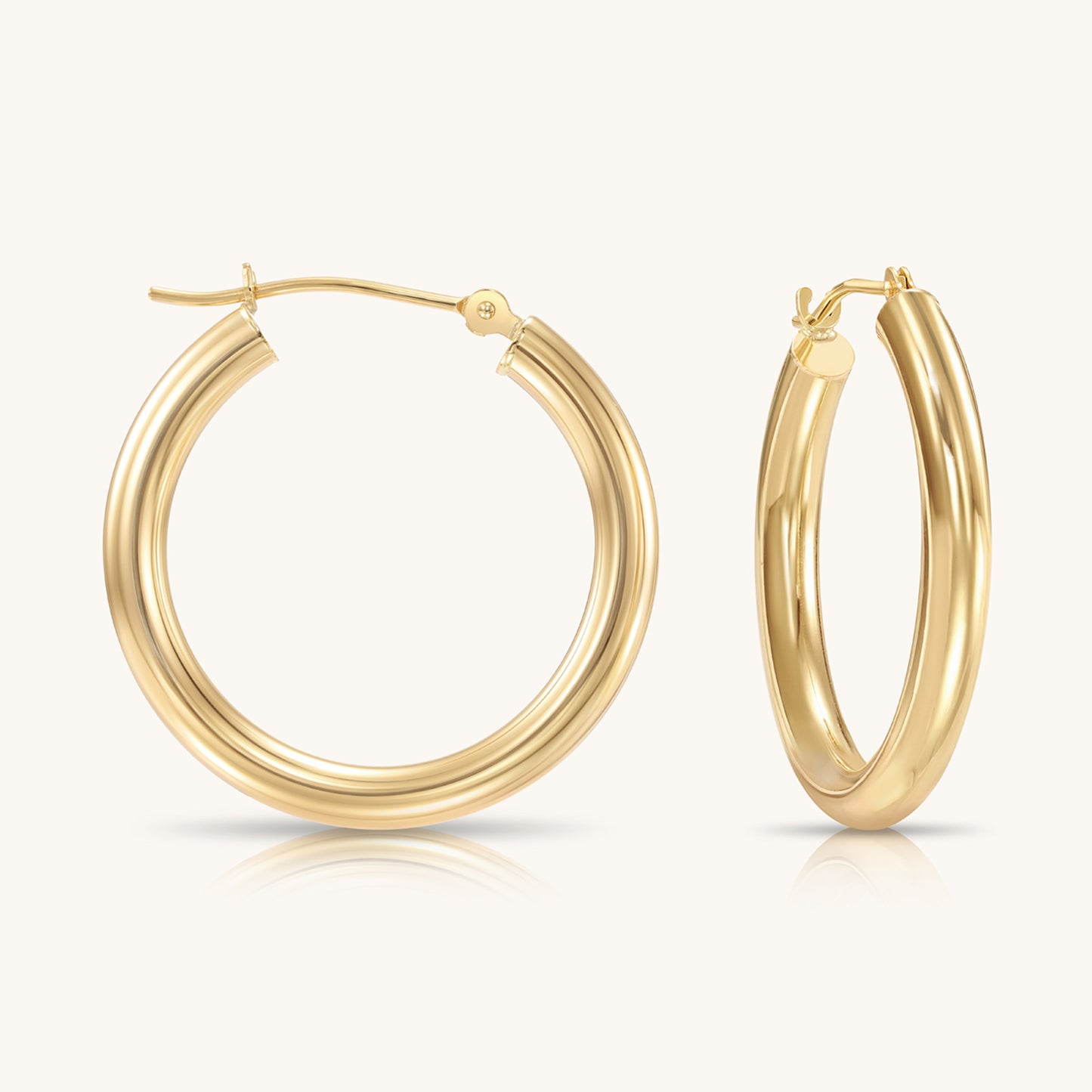 14K Yellow Gold 3mm Tube Chunky Hoops with Classic Design