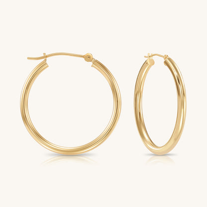 14K Yellow Gold 3mm Tube Chunky Hoops with Classic Design