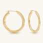 14K Gold Flat Hoop with Diamond-Cut with Hand Engraving