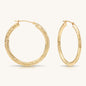 14K Gold Flat Hoop with Diamond-Cut with Hand Engraving