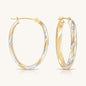 14K Gold Oval Twist Hoops with Hand Engraved Diamond-Cut