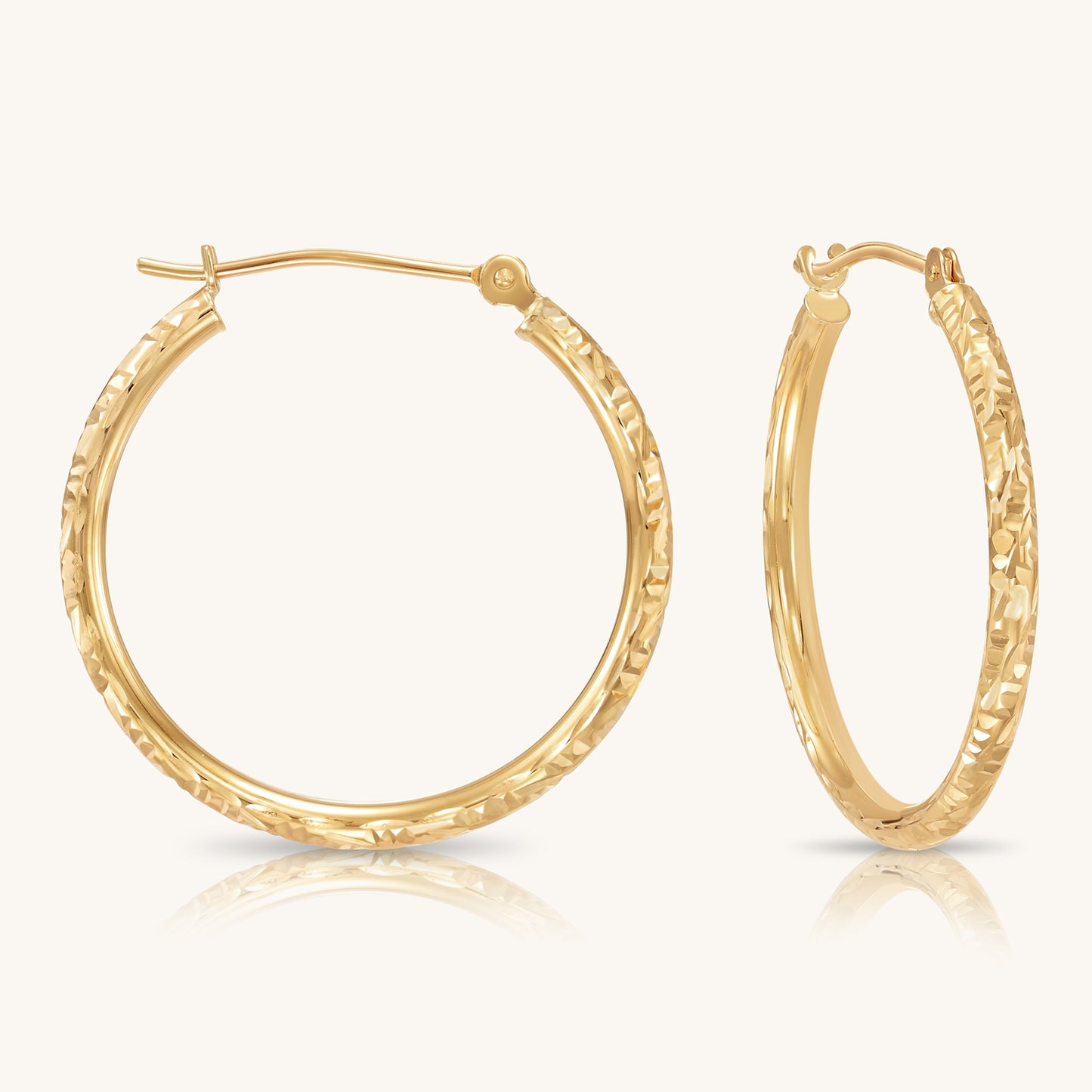 14K Gold Hoops with Hand Engraved Diamond-Cut