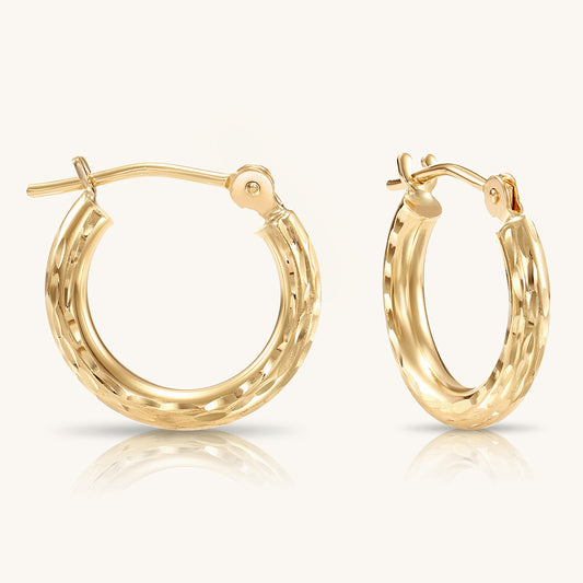 14K Gold Hoops with Hand Engraved Diamond-Cut