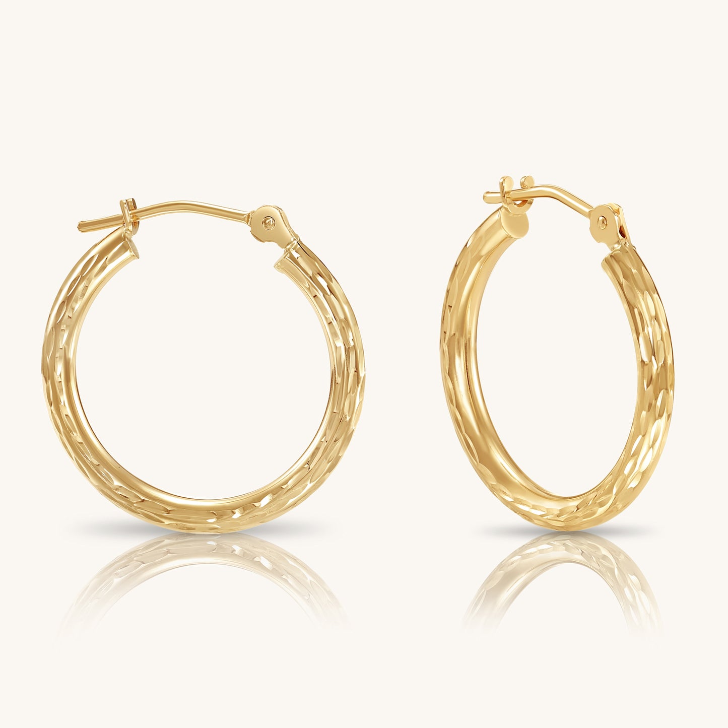 14K Gold Hoops with Hand Engraved Diamond-Cut