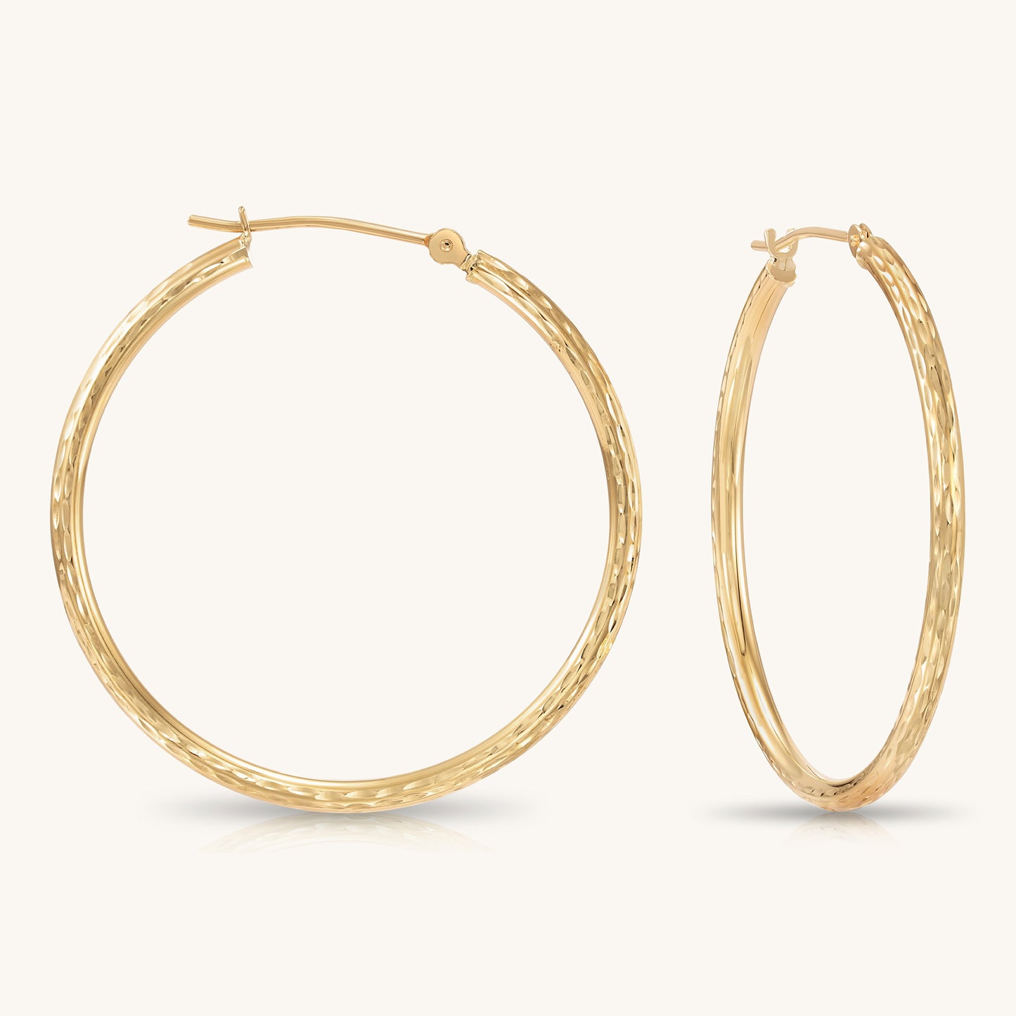 14K Gold Hoops with Hand Engraved Diamond-Cut