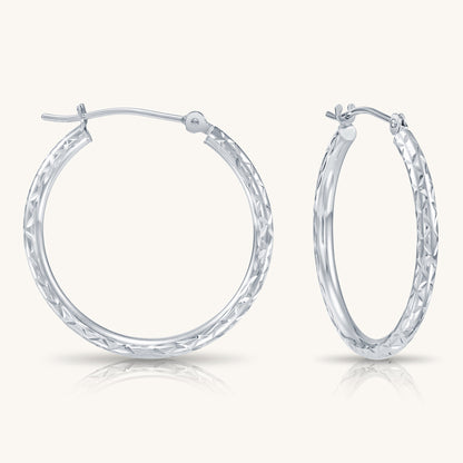 14K Gold Hoops with Hand Engraved Diamond-Cut