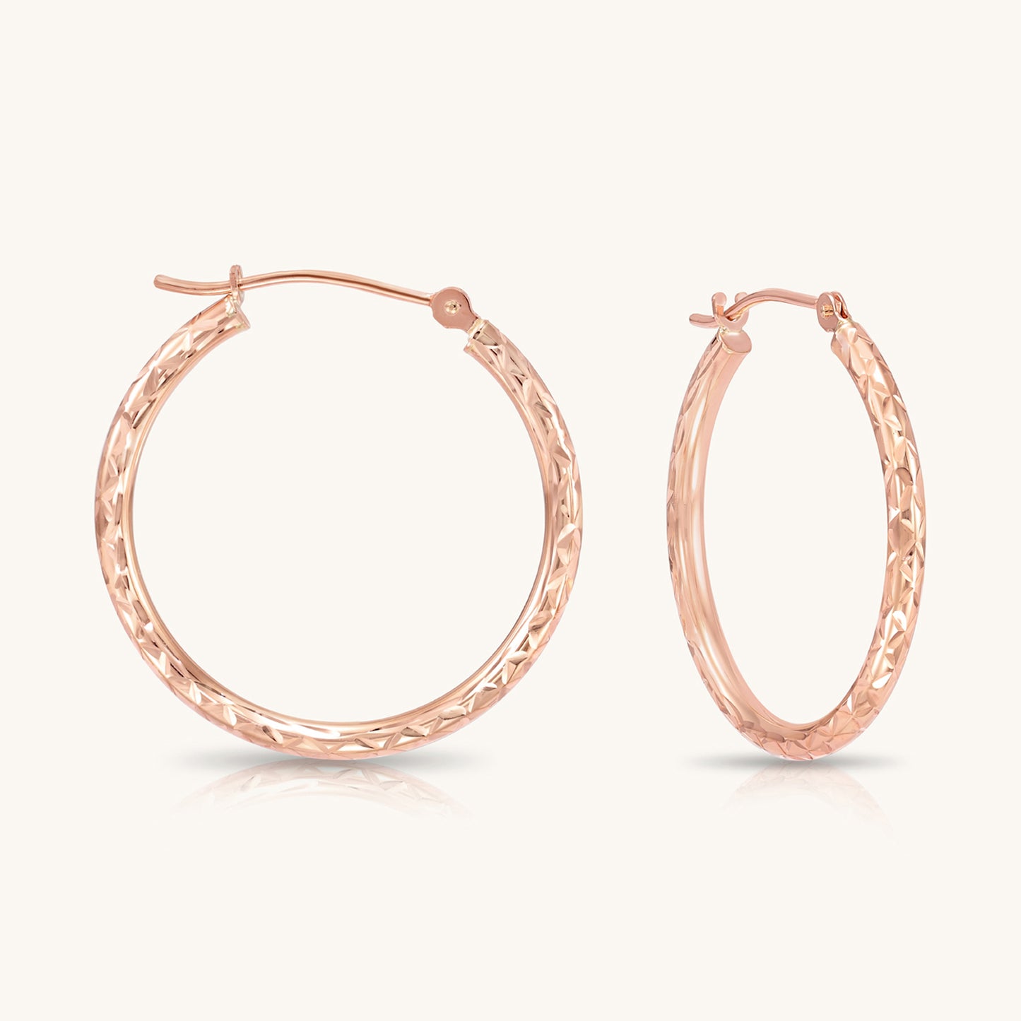 14K Gold Hoops with Hand Engraved Diamond-Cut