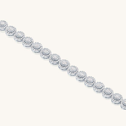 14K Solid White Gold Halo Diamond Bracelet