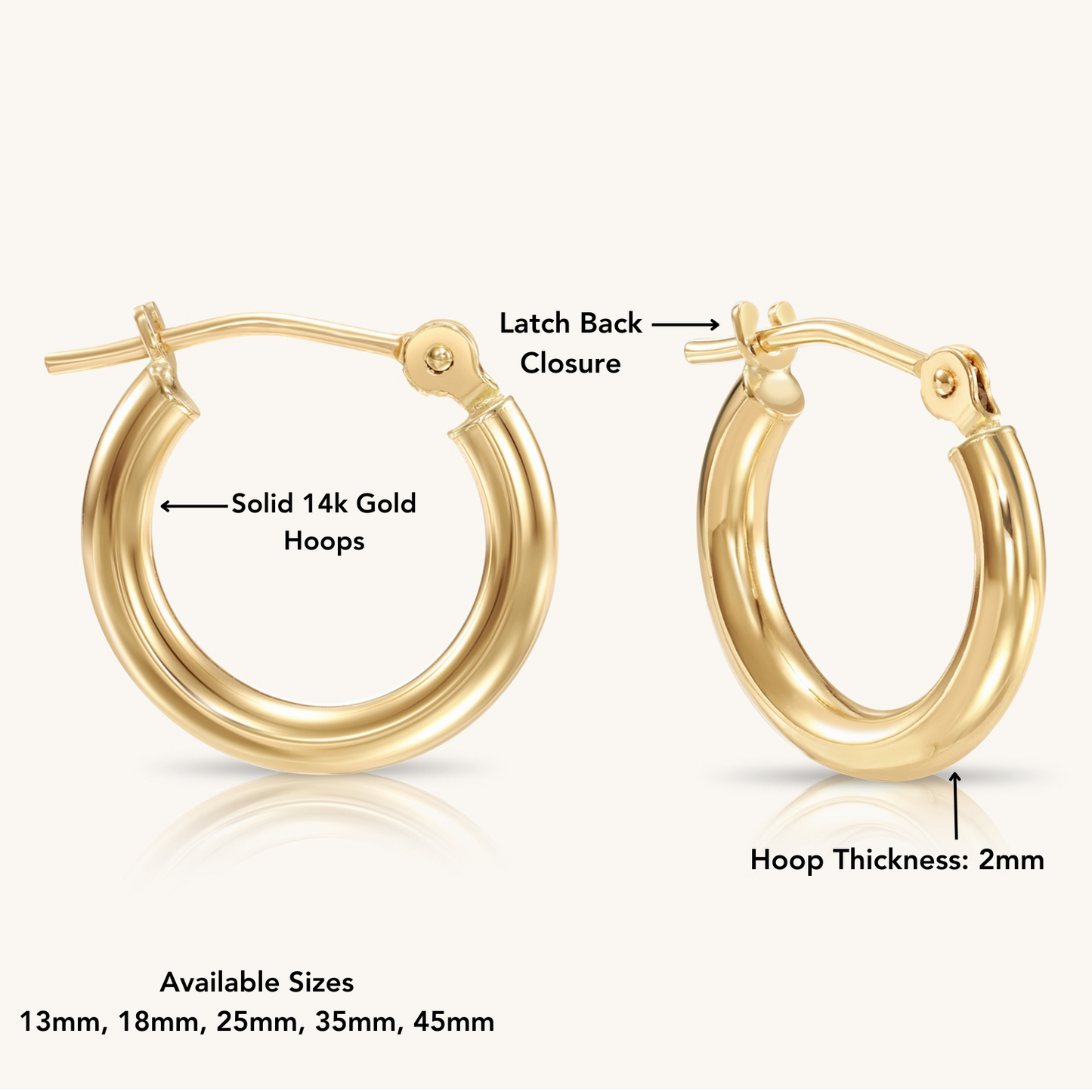 14K Yellow Gold Classic Polished Hoop Earrings - Unisex