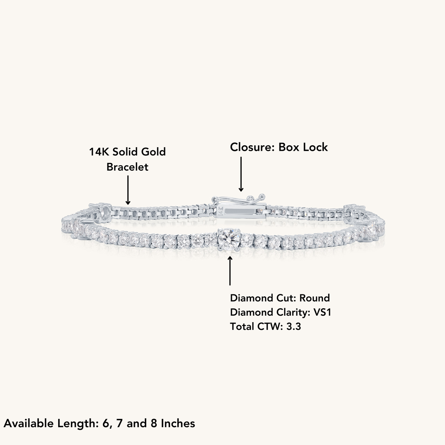 14K Solid Gold Tennis Bracelet With Smaller and larger Diamonds Design