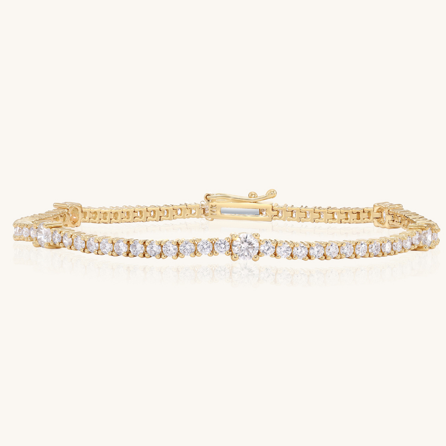 14K Solid Gold Tennis Bracelet With Smaller and larger Diamonds Design