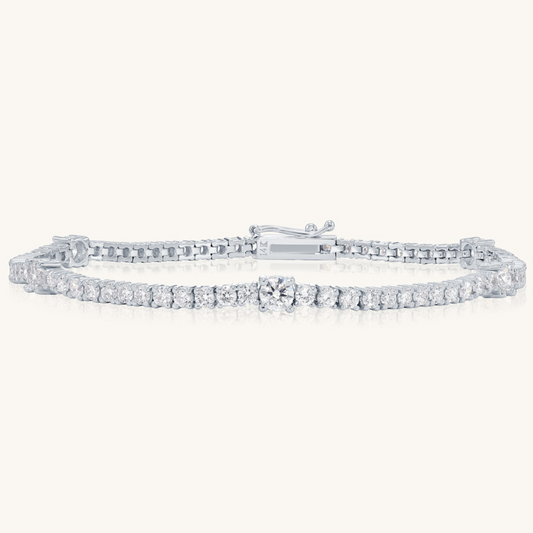 14K Solid Gold Tennis Bracelet With Smaller and larger Diamonds Design