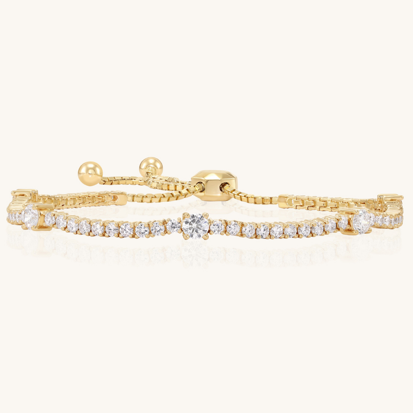 14K Solid Gold and Diamonds Tennis Bracelet With Adjustable Tassel