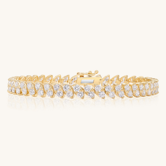 14K Solid Yellow Gold Diamonds Tennis Bracelet With Marquise Set Up