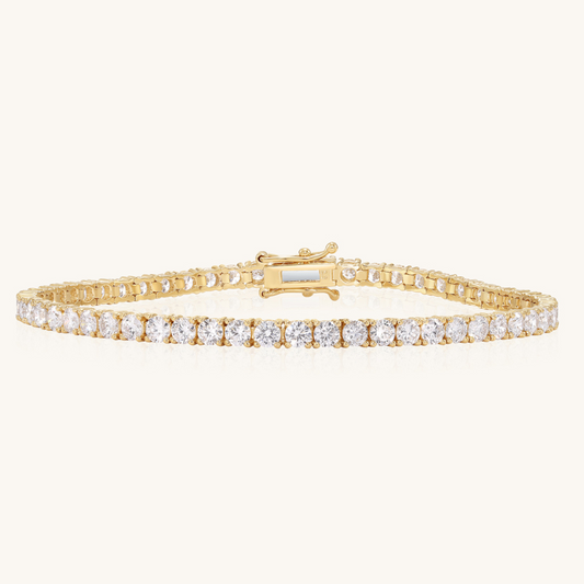 14K Solid Yellow Gold and Diamond Tennis Bracelet