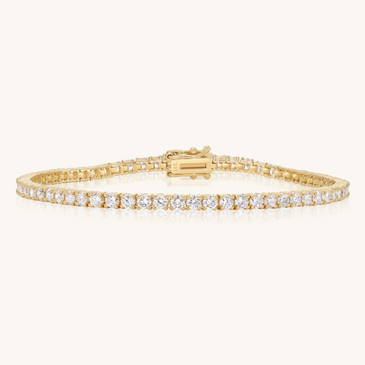 14K Solid Yellow Gold and Diamond Tennis Bracelet