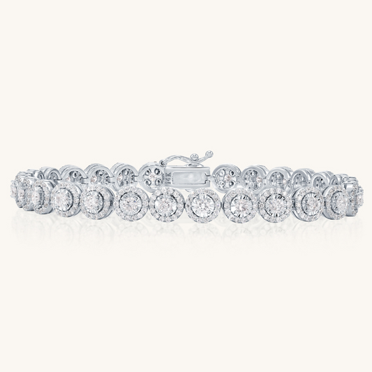 14K Solid White Gold Halo Diamond Bracelet