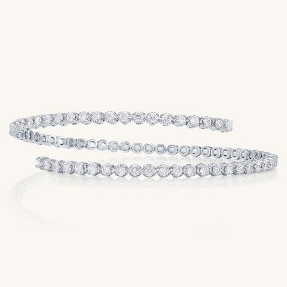 14K Solid White Gold Full Diamond Wrap Around Cuff Bangle