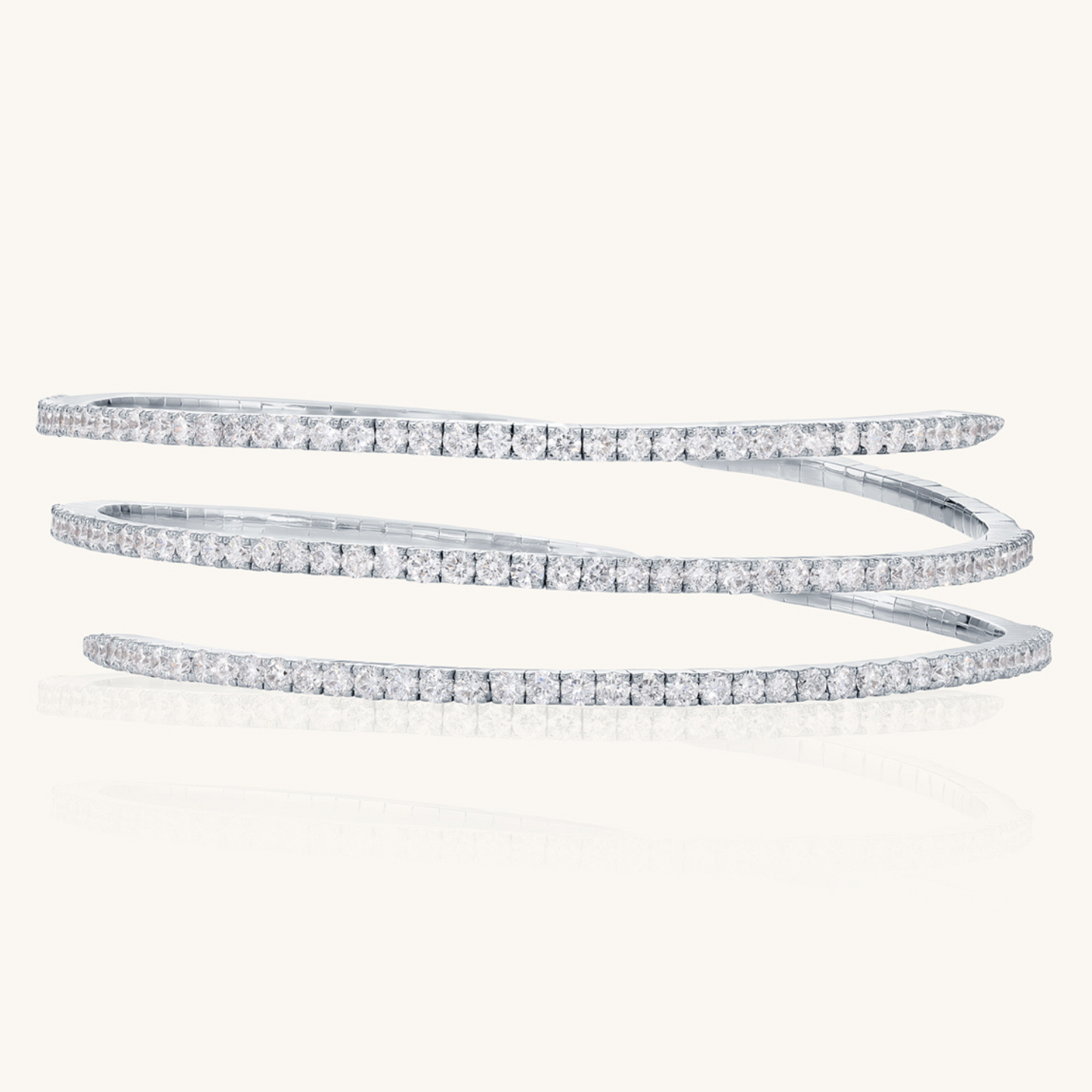 14K White Gold and Diamond Flexible Wrap Around Bangle