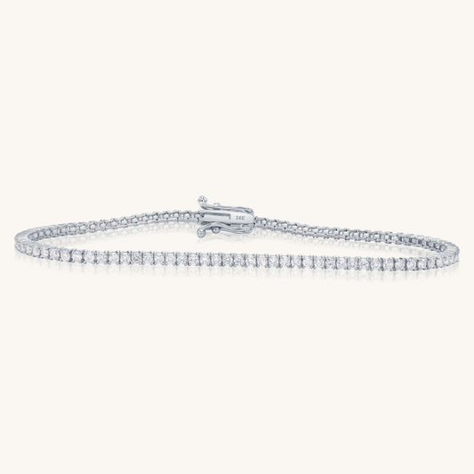 14K Solid White Gold Tennis Bracelet With Diamonds