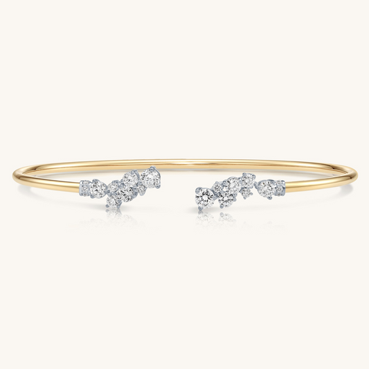 14K Solid Gold Cluster Bangle With Diamonds