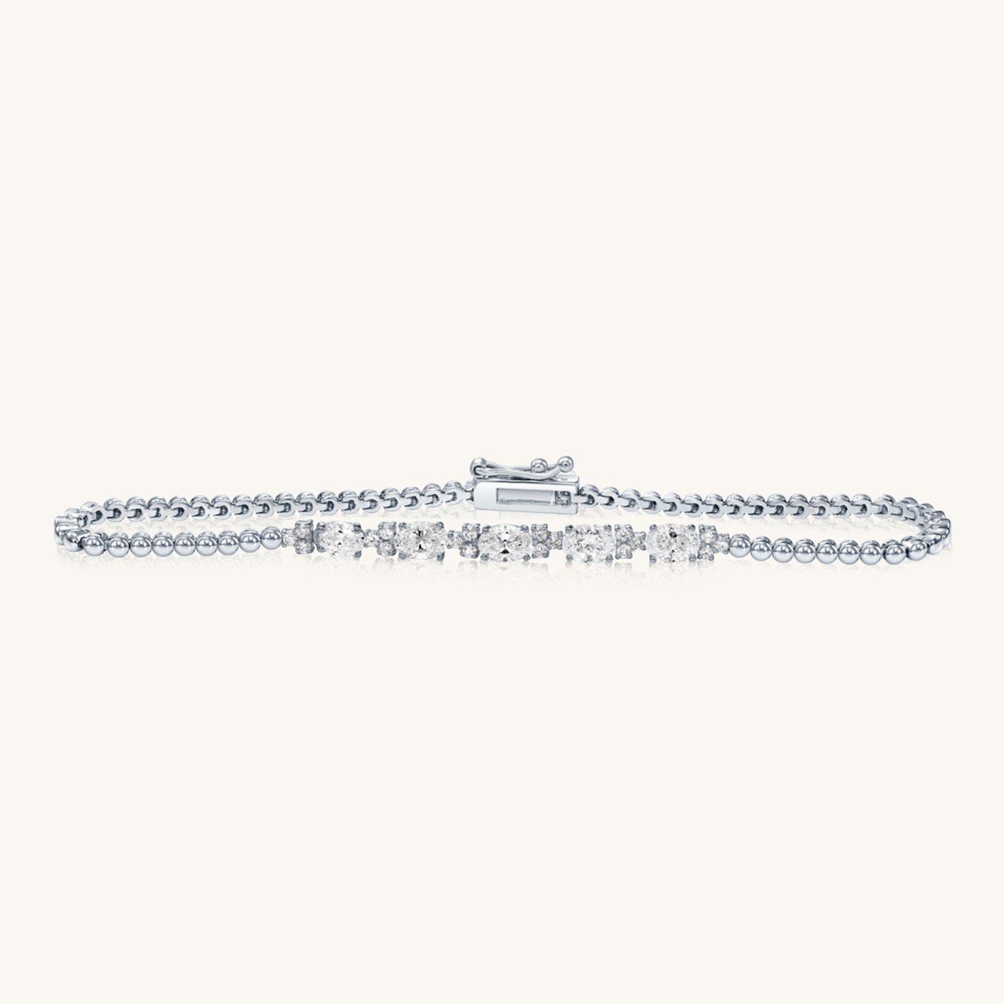 14k Solid White Gold Bracelet With Oval-Cut Diamonds