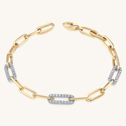 14K Solid Gold and Diamond Paper Clip Bracelet