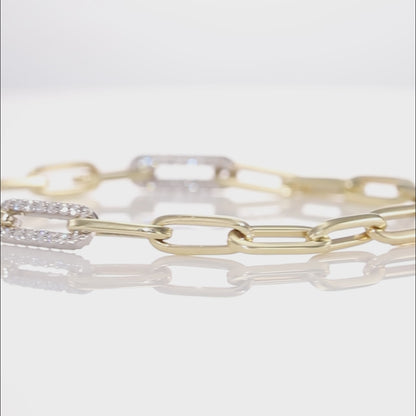 14K Solid Gold and Diamond Paper Clip Bracelet