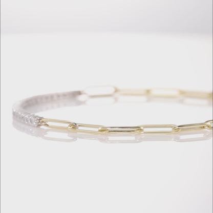 14K Gold Tennis Bracelet with Paper Clip Bracelet