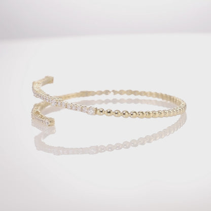 14K Solid Yellow Gold With Half-way Diamond Bangle