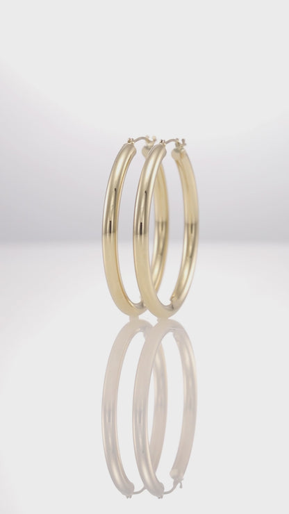 14K Yellow Gold 3mm Tube Chunky Hoops with Classic Design