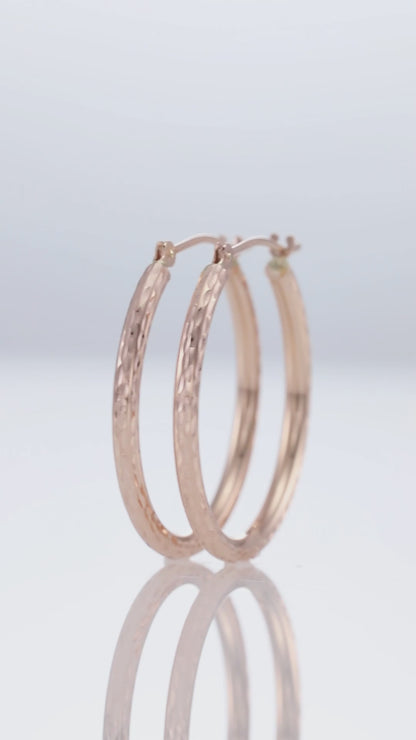 14K Gold Hoops with Hand Engraved Diamond-Cut