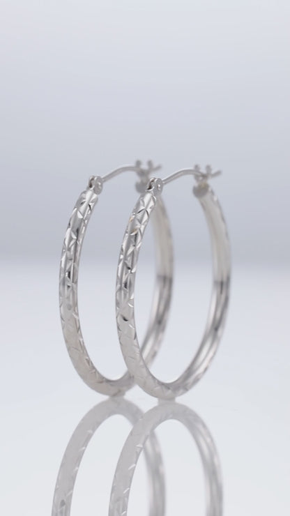 14K Gold Hoops with Hand Engraved Diamond-Cut