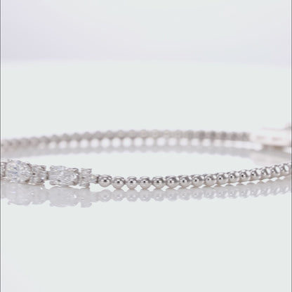 14k Solid White Gold Bracelet With Oval-Cut Diamonds