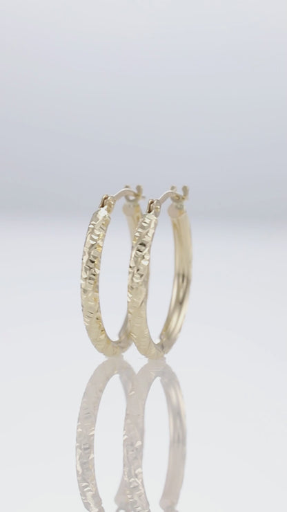 14K Gold Hoops with Hand Engraved Diamond-Cut