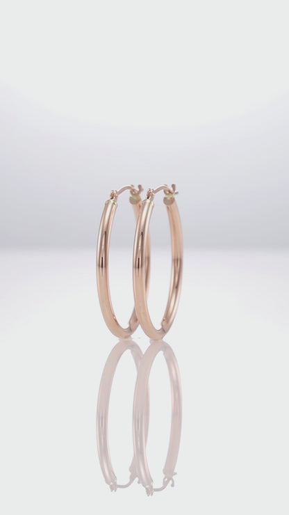 14K Rose Gold Classic Polished Hoop Earrings - Unisex