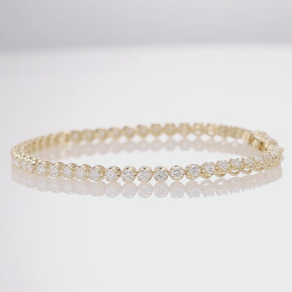 14K Solid Gold Tennis Diamond Bracelet With Illusion Set