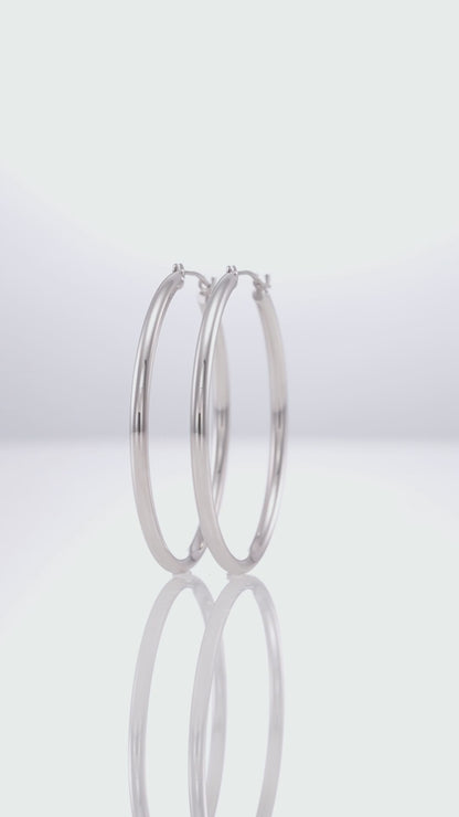 14K White Gold Classic Polished Hoop Earrings - Unisex